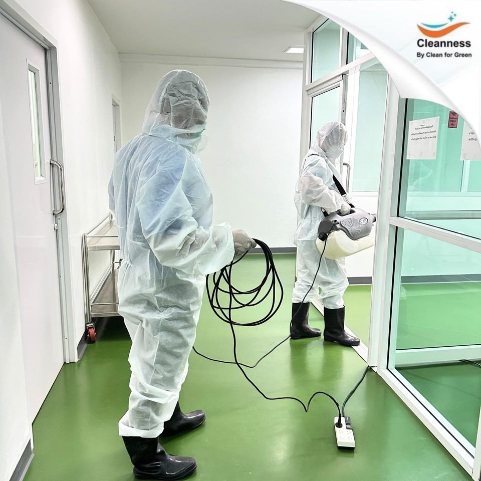 ตัวอย่างงานฉีดพ่นฆ่าเชื้อภายในอาคาร